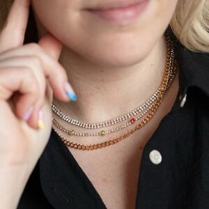 Rainbow and Crystal Layered Chain and Tennis Necklace Set